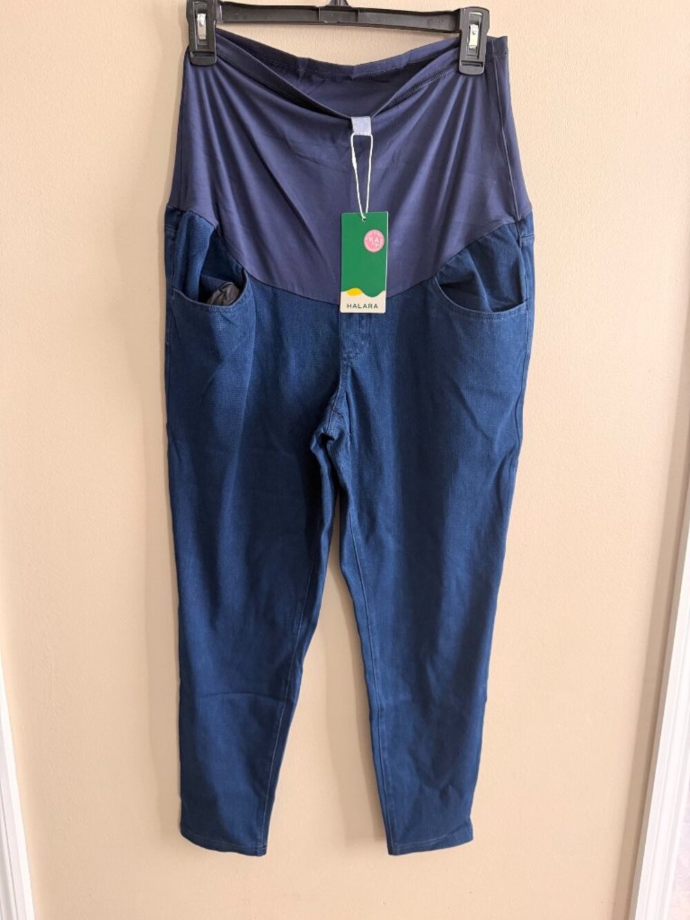 Halara Womens maternity Stretchy High-Waist Denim-Style Joggers With Pockets Siz